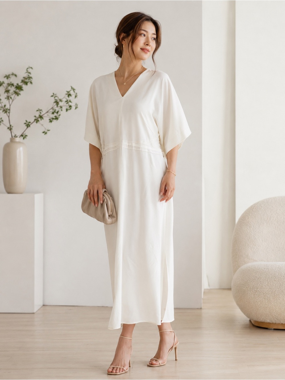 BOSS Hugo Boss Ivory V-Neck Maxi US 16